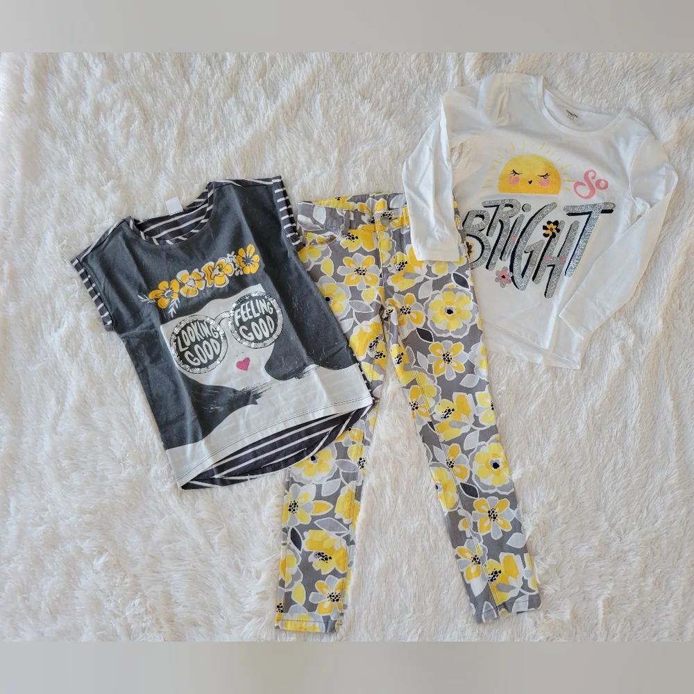 Gymboree 3 Piece Outfit So Bright Spring Yellow And Gray Size 7/8 Girls
